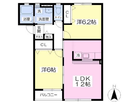 エトワール袖野田A(2LDK/2階)の間取り写真