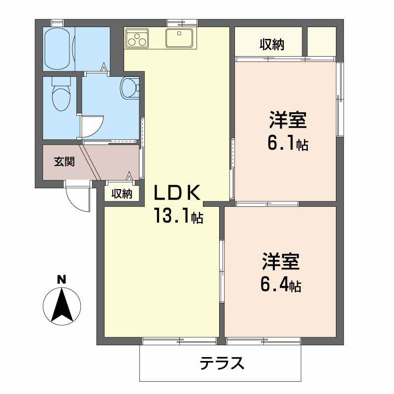 スカイヴィレッジ F棟(3DK/1階)の間取り写真