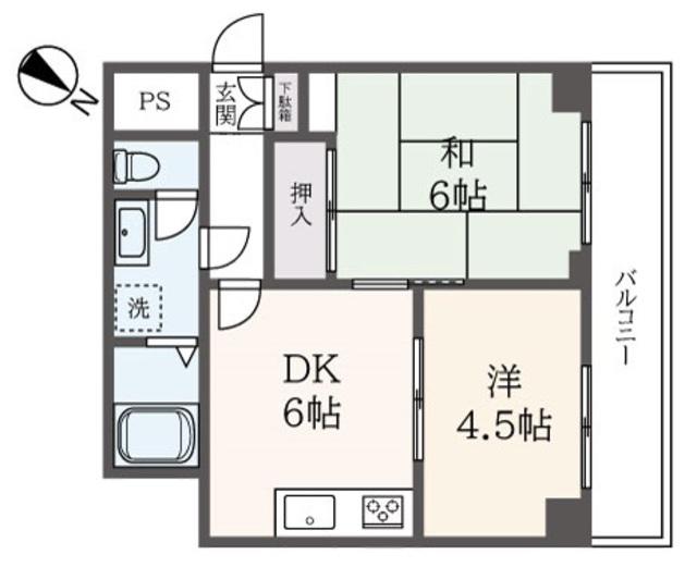 プラーズ日の出町(2DK/6階)の間取り写真