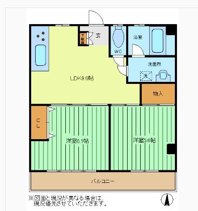 サンヒルズK(2LDK/2階)の間取り写真