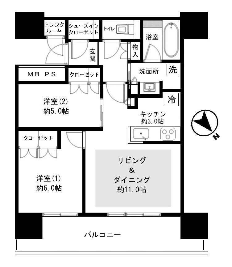 プラウドタワー小岩ファースト(2LDK/19階)の間取り写真