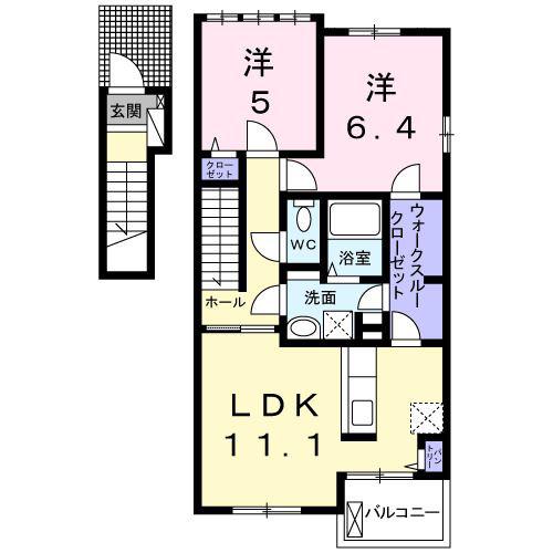 ローズアロー(2LDK/2階)の間取り写真