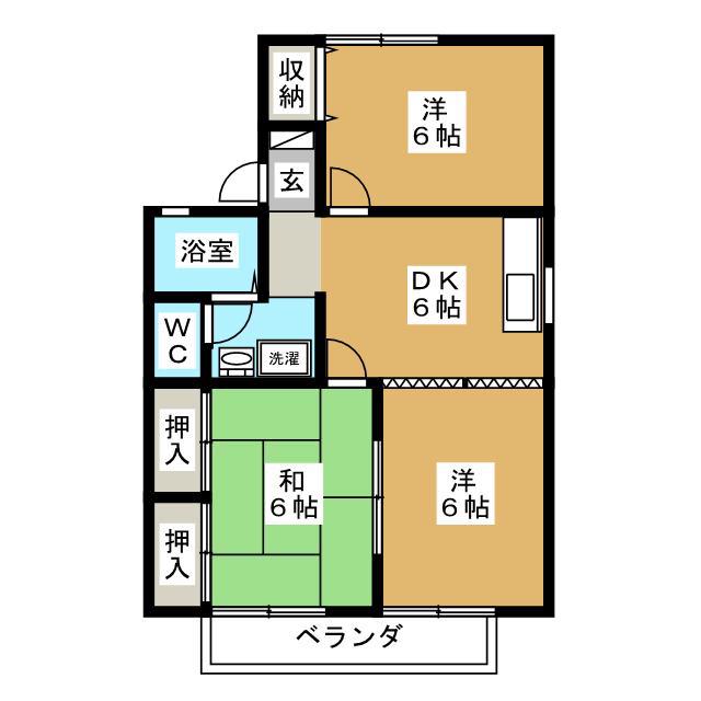 セジュールNARUSE B棟(3DK/2階)の間取り写真