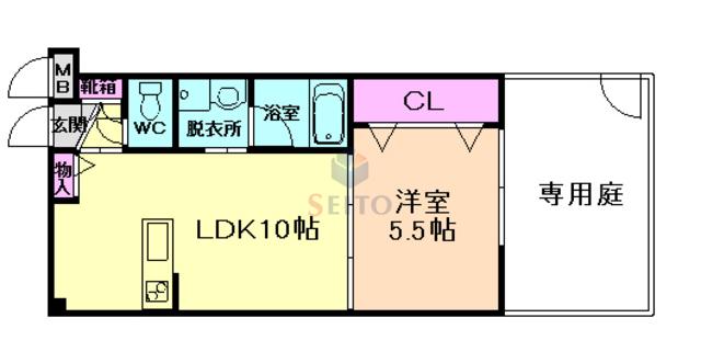 プレジール曽根(1LDK/1階)の間取り写真