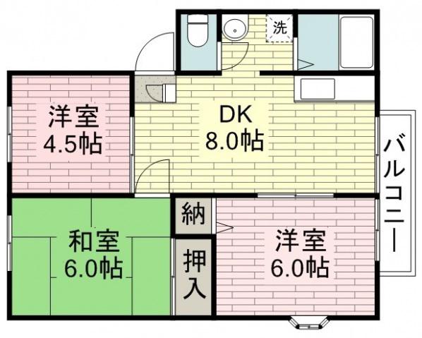 アシッドハウスA(3DK/2階)の間取り写真