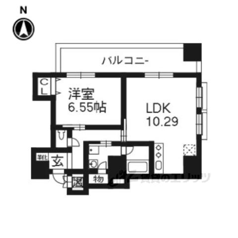 サウスウエスト(1LDK/6階)の間取り写真