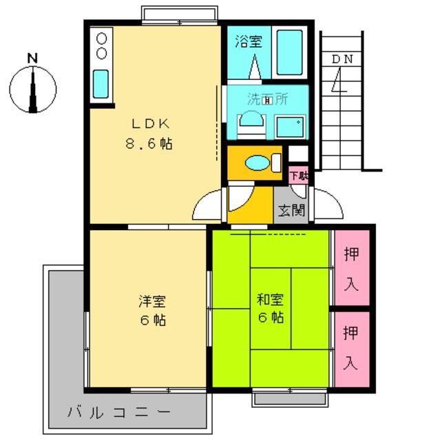 ゴールドクレスト(2DK/2階)の間取り写真