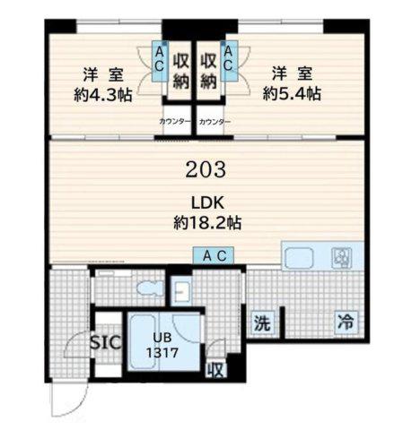 アグライア恵比寿(2LDK/2階)の間取り写真
