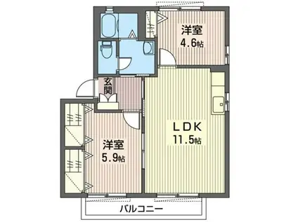 グランシード東城南D棟(2LDK/1階)の間取り写真