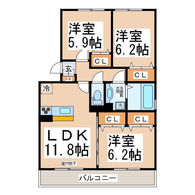 スカイヒルズひかり(3LDK/2階)の間取り写真