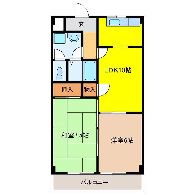 ハイリッジ牧野(2LDK/4階)の間取り写真