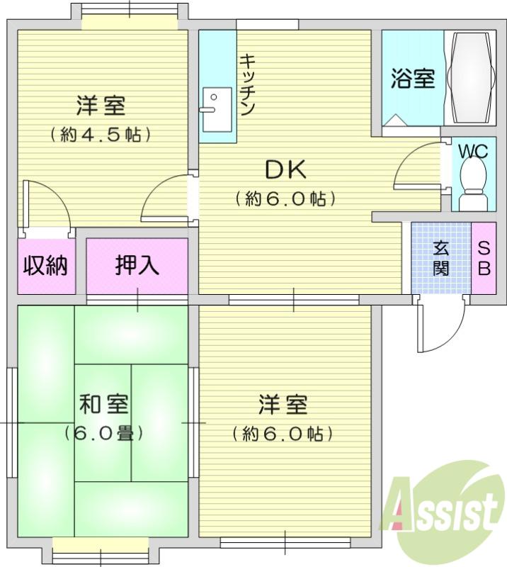 アップステージ桜南(3DK/1階)の間取り写真