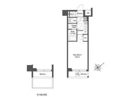 AIFLAT中目黒 アイフラット中目黒(1K/1階)の間取り写真