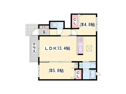 ウェントゥスノヴァ(2LDK/1階)の間取り写真