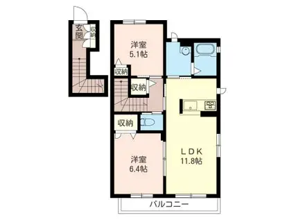 ベガージュA(2LDK/2階)の間取り写真