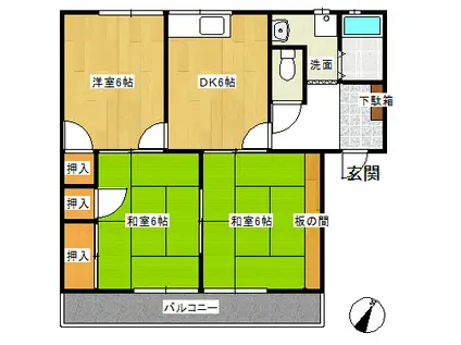 アネックス山本 A棟(3DK/2階)の間取り写真