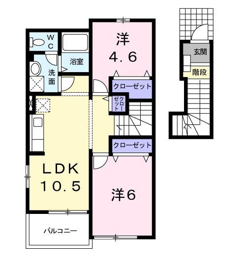 エスポワール吉田III(2LDK/2階)の間取り写真