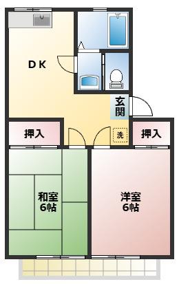 コーポハピネスII(2DK/1階)の間取り写真
