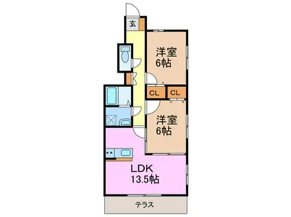 シェソワ若田(2LDK/1階)の間取り写真
