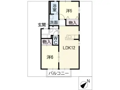 ステラサカエB棟(2LDK/1階)の間取り写真