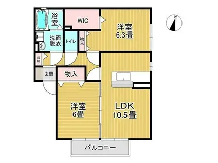 アムールレジデンスA棟(2LDK/2階)の間取り写真