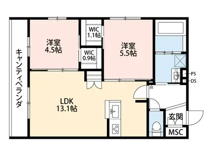 GRACE COURT(2LDK/2階)の間取り写真