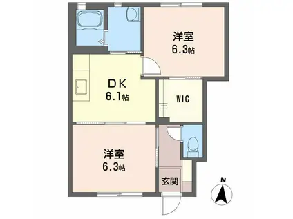 ロイヤルオークス B棟(2DK/1階)の間取り写真