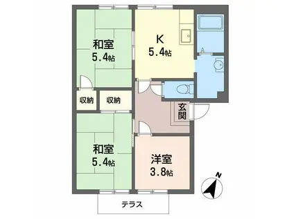コンシエール西大和(3K/1階)の間取り写真