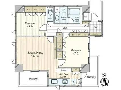 グランコピエ浅草雷門(2LDK/9階)の間取り写真
