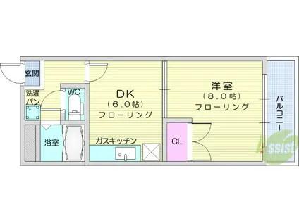 八木山アベニュー(1DK/4階)の間取り写真