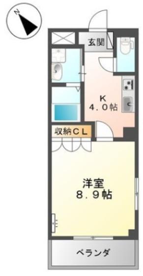 ディスティニー居能(1K/2階)の間取り写真