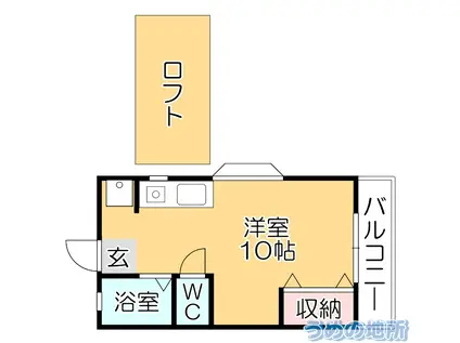 シティーベール高良内B棟(ワンルーム/2階)の間取り写真