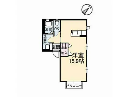 グリーンハイム(ワンルーム/2階)の間取り写真