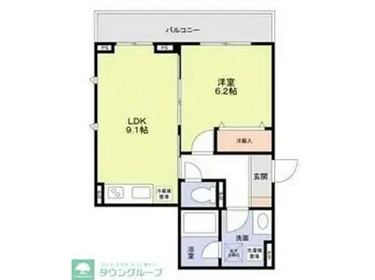 京急本線 北品川駅 徒歩11分 3階建 築4年(1LDK/2階)の間取り写真