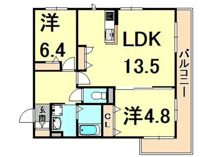 MAST COURT丸橋 B棟(2LDK/3階)の間取り写真