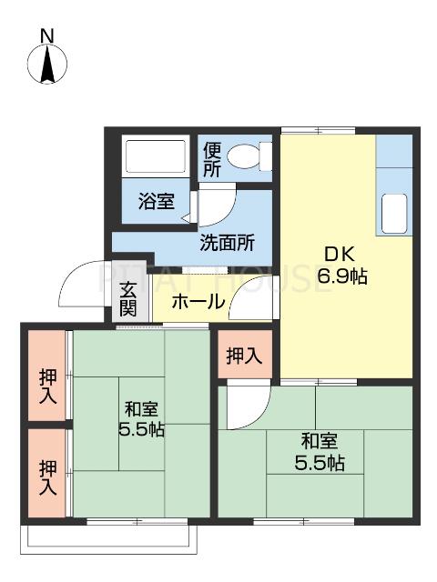 タウニィ料理松(2DK/1階)の間取り写真
