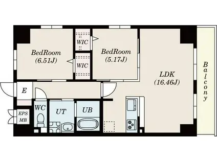 グラン高辻(2LDK/9階)の間取り写真