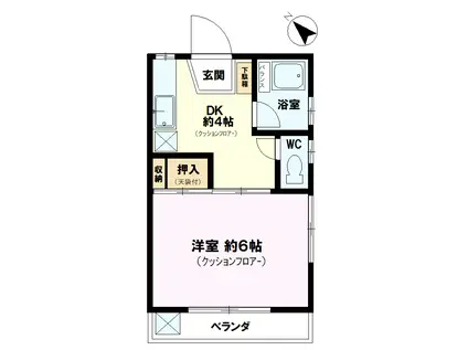 カレッジハウス(1DK/2階)の間取り写真