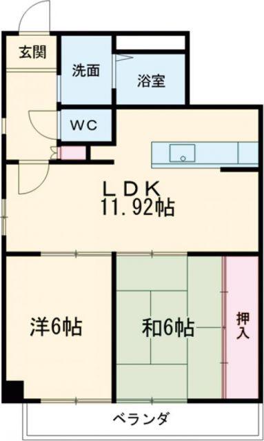 ハーモニー山本(2LDK/5階)の間取り写真