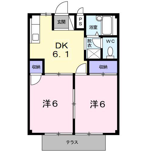 シティハイツ森(2DK/1階)の間取り写真