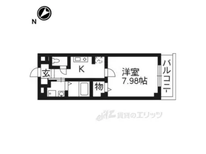 カルムアビタシオン大将軍Ⅱ(1K/2階)の間取り写真
