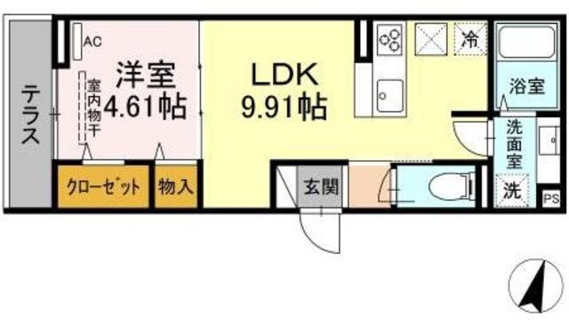 エクセリア若宮(1LDK/1階)の間取り写真