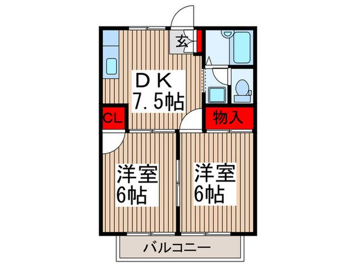 フローラルハイツ(2DK/1階)の間取り写真