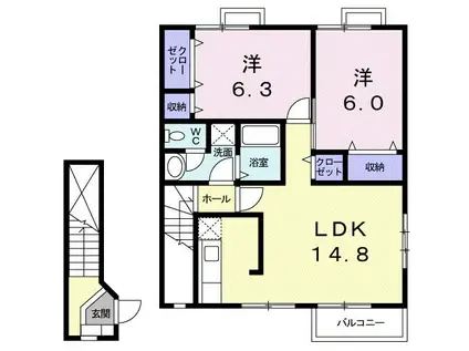 ガーデン・オブ・プリムローズB(2LDK/2階)の間取り写真