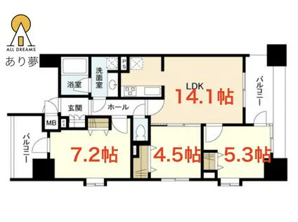 パークフラッツ横濱公園(3LDK/8階)の間取り写真