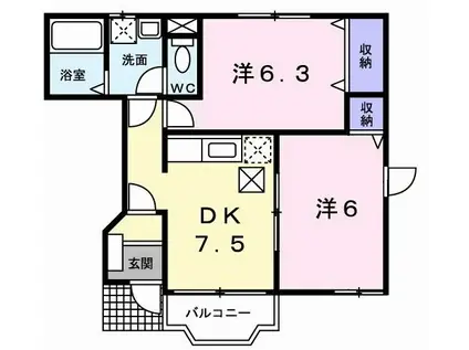 ヌゥベルアンリ(2DK/1階)の間取り写真