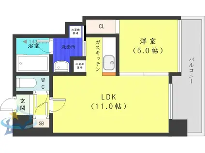 エッジウォーターテラス(1LDK/11階)の間取り写真
