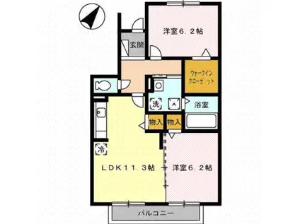 カーザ ナチュラーレ A・B棟(2LDK/2階)の間取り写真