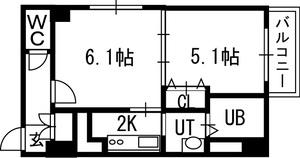 グランカーサ南11条(1LDK/6階)の間取り写真