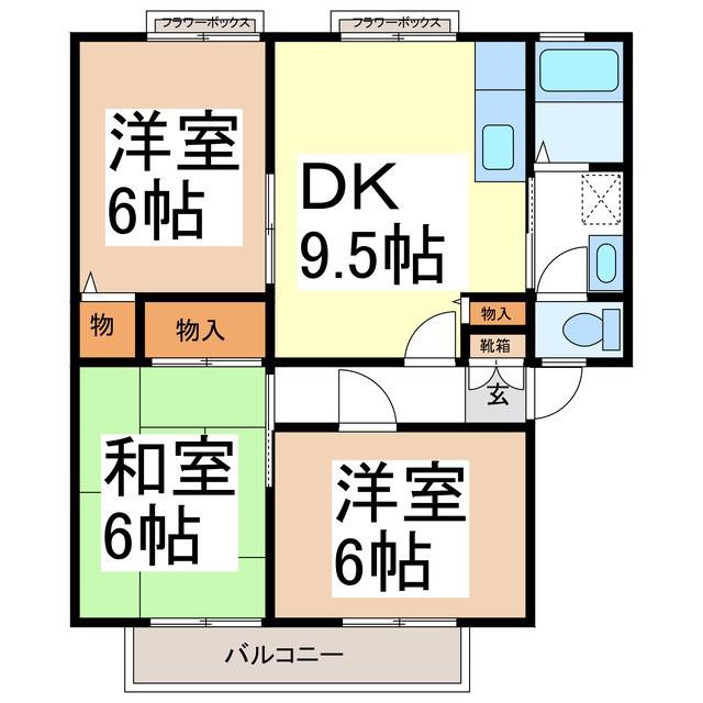 サンビレッジ青木島B棟(3DK/2階)の間取り写真